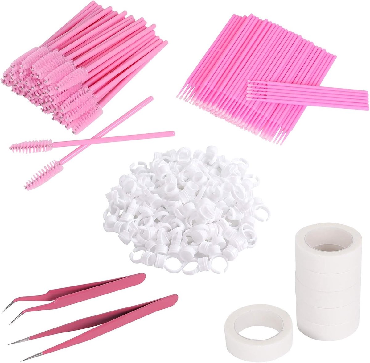 Eyelash Extension Kit met 100 Glue Holder Rings, Micro Brushes, Eyelash Tape en Tweezers voor Professioneel Gebruik