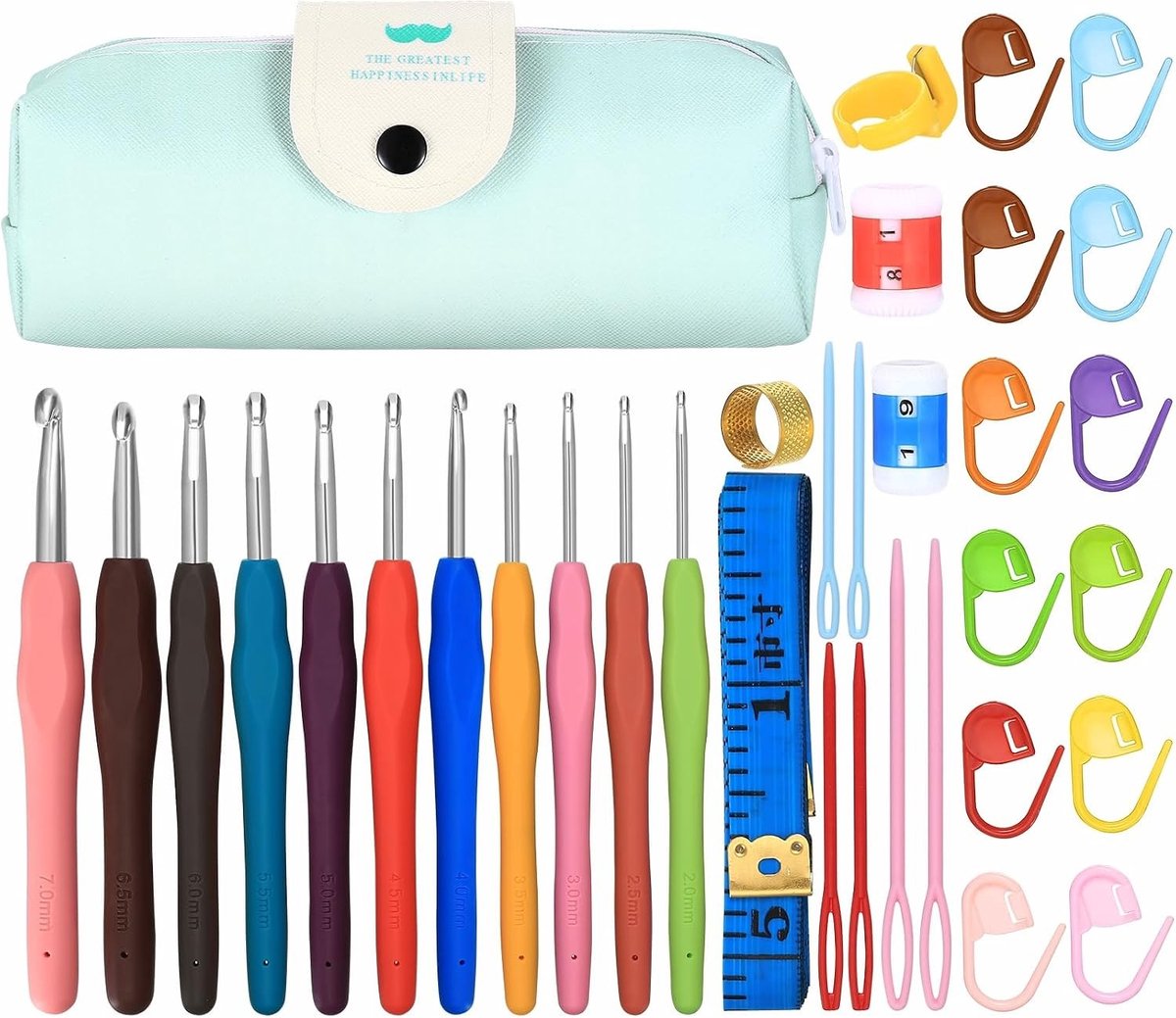 Haaknaalden Set van 31 Stuks 2mm-7mm Ergonomische Haaknaalden voor Beginners met Haakaccessoires en Draagbare Tas