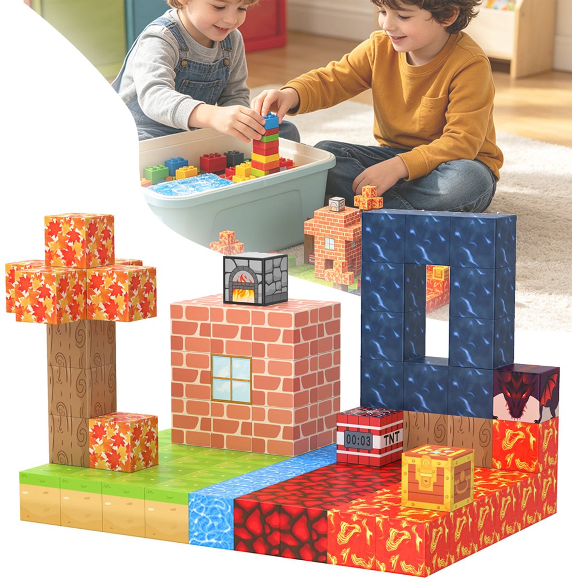 100 Stuks Magnetische Blokken - Magnetische Bouwblokken - Magneetblokken Voor Kinderen - STEM-Sensorisch Educatief Speelgoed