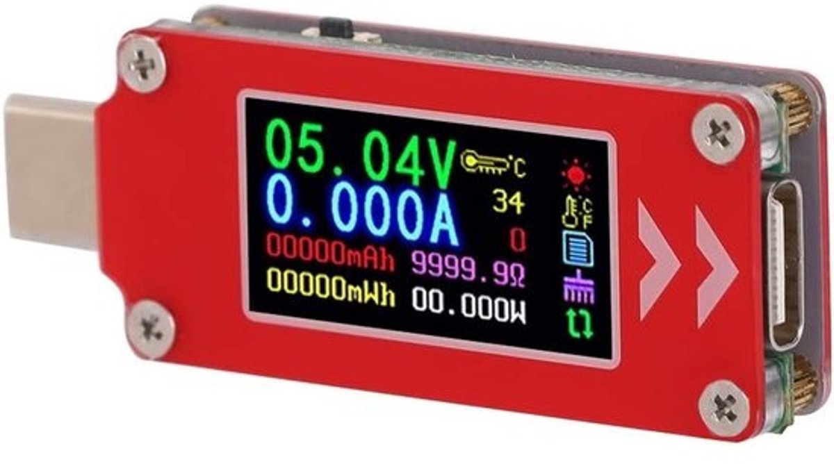 Oplader Tester met Kleurendisplay - USB PD Type-C laadspanning, Stroomcapaciteit en Vermogenmeter