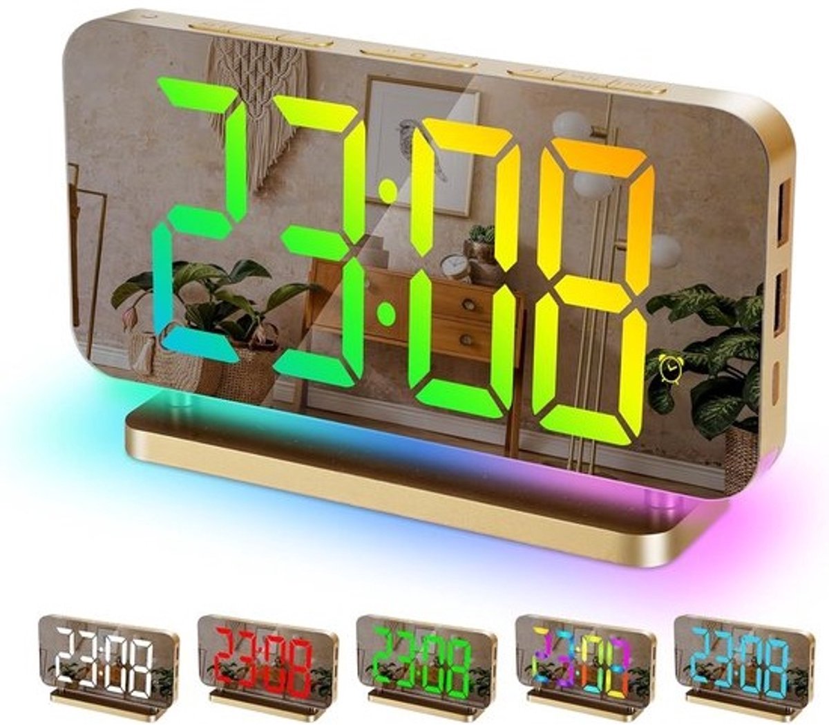Digitale Alarmklok met 7,4" Display en RGB Nachtlamp 10 Modus