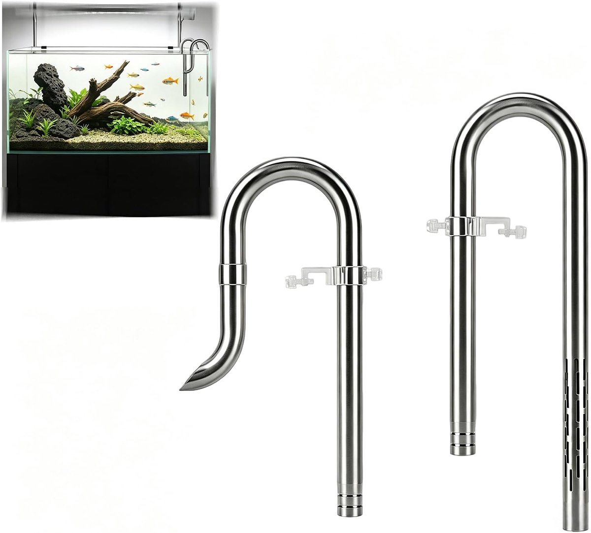 304 roestvrij staal Lily Pipe inlaat- en uitloopset, roestvrij staal Aquairum Lily Pipe 16 mm filterbuis, roestvrij staal inflow-outflow set, voor aquarium plantenbekken