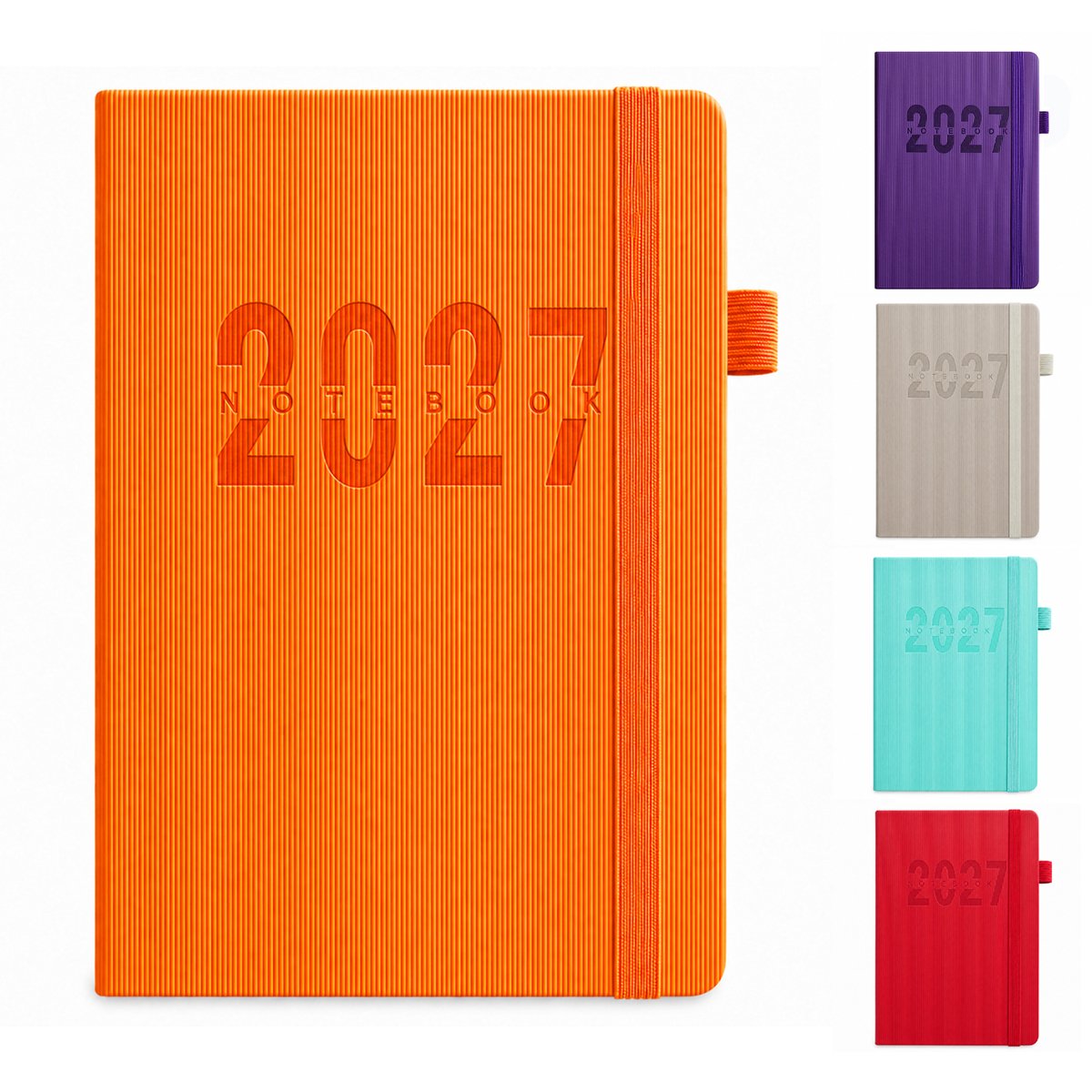 2027 Dagboek voor Volwassenen – Dagboeken & Notitieboek – Hardcover met Elastische Sluitband & Maandelijkse Index – Engelstalige Binnenzijde – Voor Persoonlijke Dagboeken & Planning – A5 – Oranje – 1 Stuk