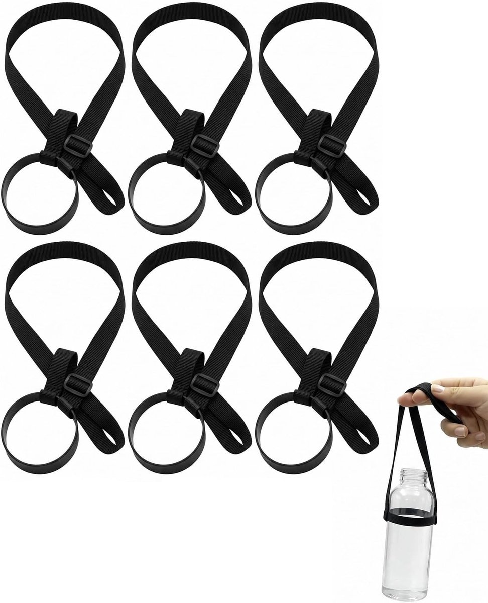 6 stuks bekerhouders voor bier en koolzuurhoudende dranken, herbruikbare houders met riem voor festivals, concerten en buitenactiviteiten (zwart)