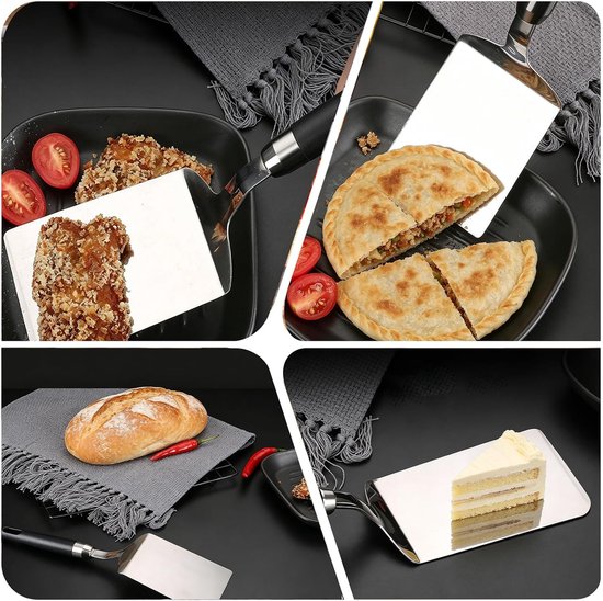 2 stuks, roestvrij staal met snijfunctie, pizzaschep 29 x 9 cm, ergonomische handgreep met gripvast oppervlak, voor zelfgemaakte pizza, brood, cake — afbeelding 3