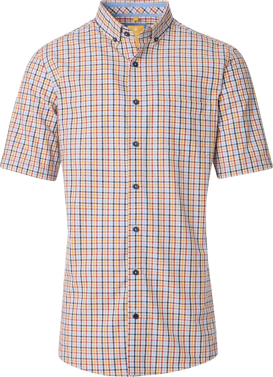 Redmond modern fit overhemd - korte mouw - popeline - wit - oranje - lichtblauw - donkerblauw - geel geruit