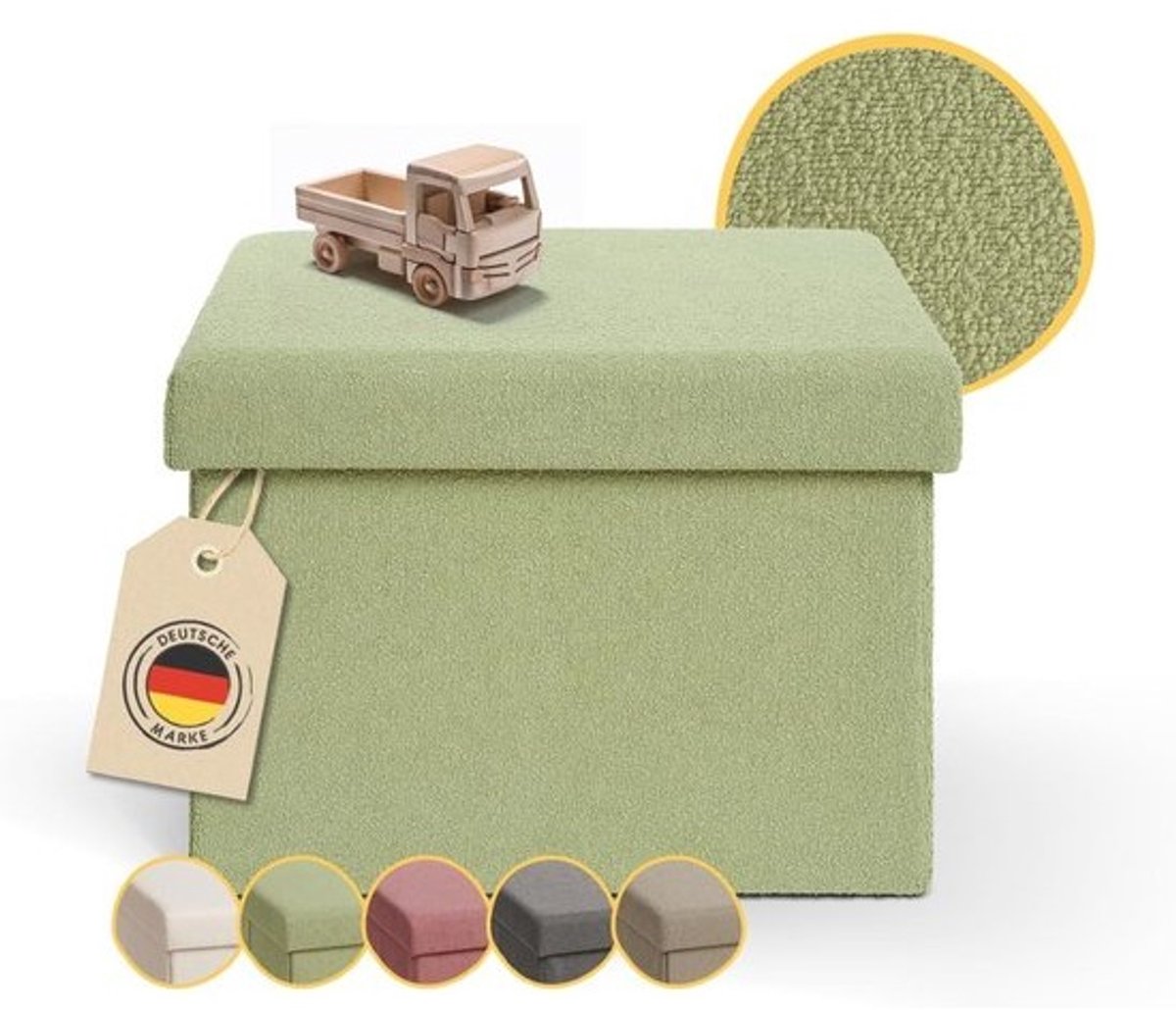 Small Storage Bench with Upholstered Ottoman - Versatile Seat Cube - Kids Furniture in Green