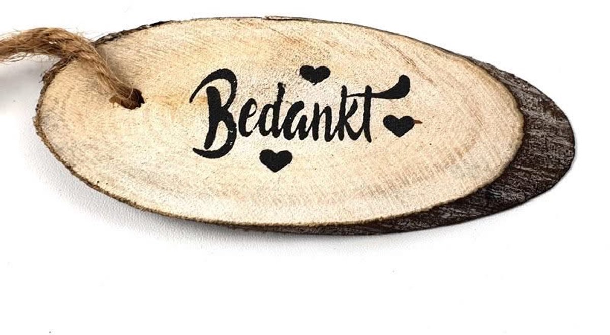 houten hanger - label - schijfje - 9x3 cm - bedankt - antique white - cadeauversiering - cadeau - dank - bedankje