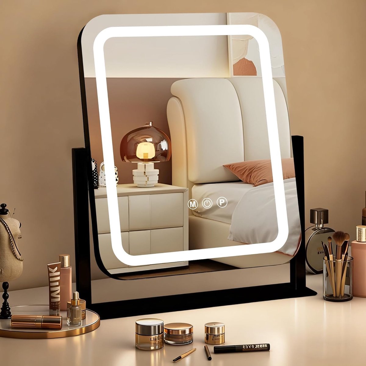 Make-upspiegel Dimbaar 32x37 cm - Zwart - 3 Lichtstanden - Perfect voor nauwkeurige make-up applicatie - ShopVlot