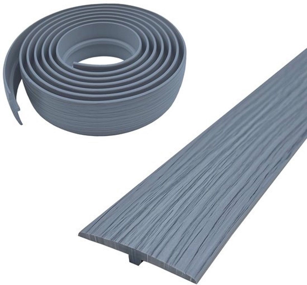 PVC Overgangsprofiel T-vormig - Zelfklevend en Flexibel - Voor laminaat, MDF en houten vloeren - Grijze houtnerf 50 mm breed 3 meter