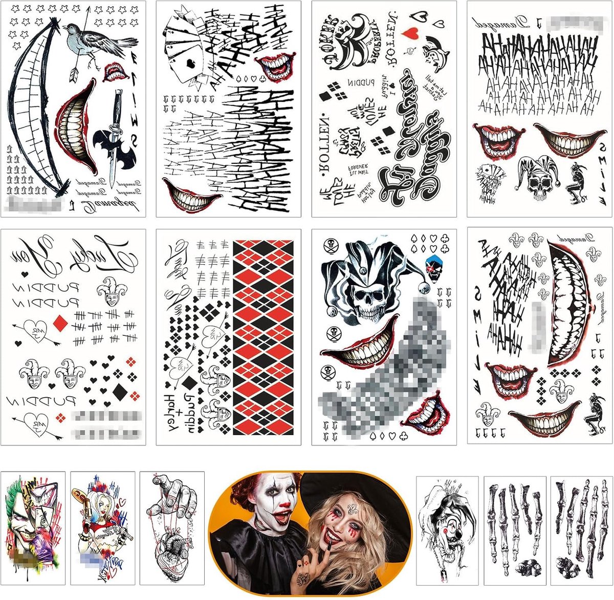 14 vellen Joker-tatoeages, voor dames en heren, voor carnaval