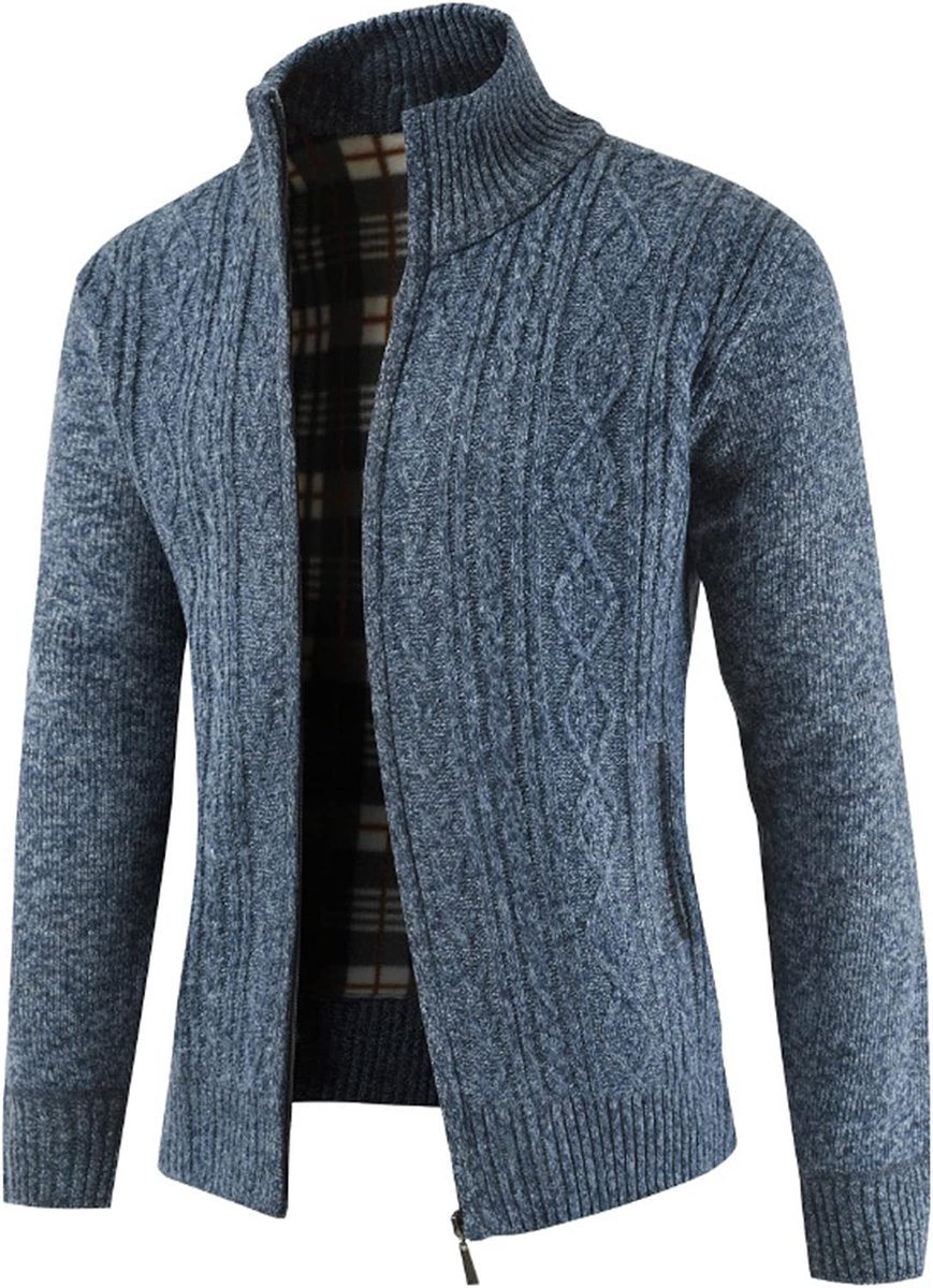 Gebreid vest voor heren, lange mouwen, cardigan met vlechtpatroon, grof gebreid, warm in de winter