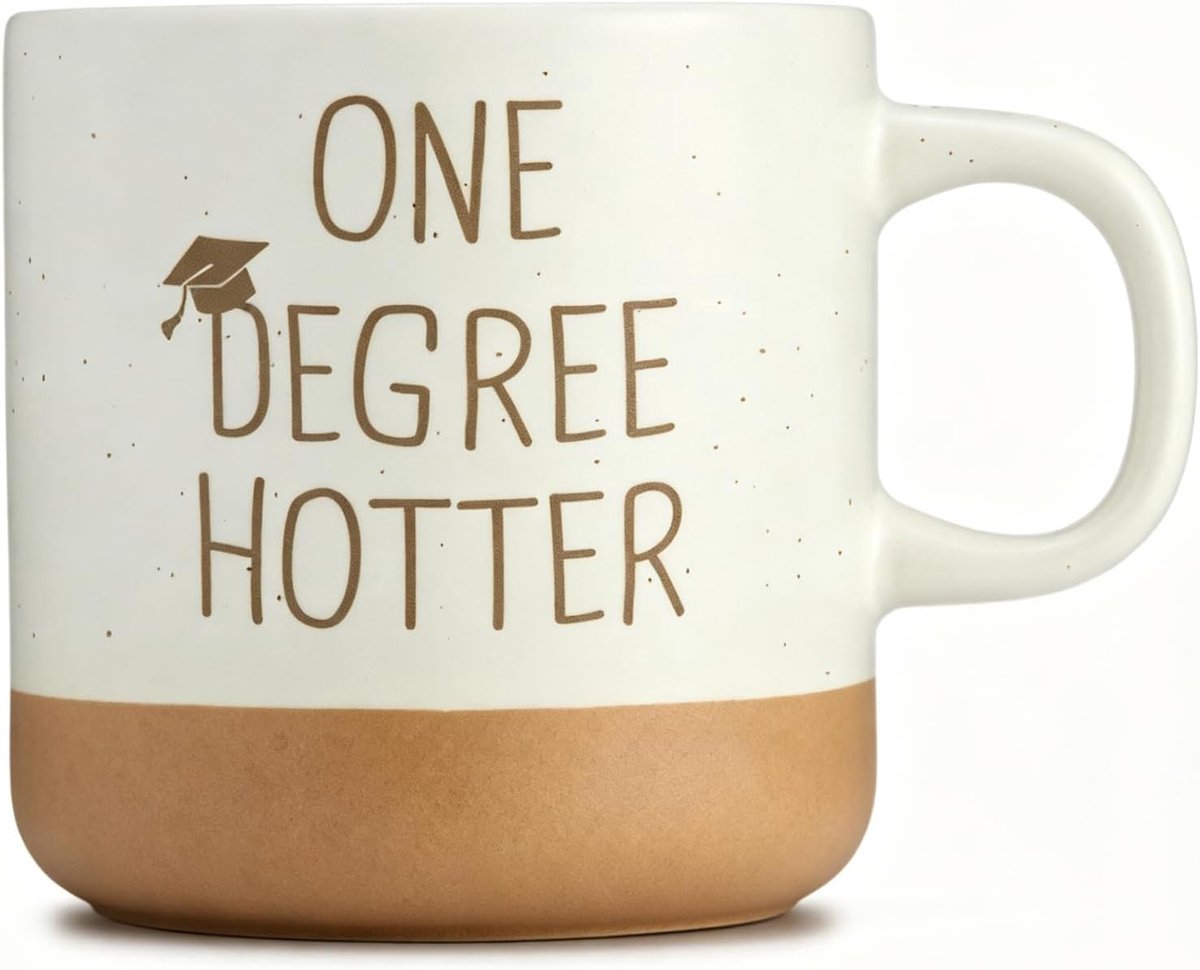Gift Mok One Degree Hotter 360 ml, Master Afstudeercadeau met Bachelor Hoed, Master Geschenken voor afgestudeerden, Bachelor Afstudeercadeaus, afstudeerdecoratie voor examen en studie