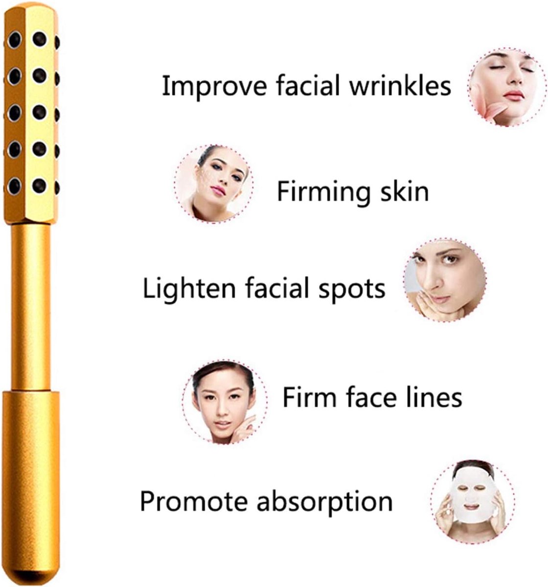 Roller - Germanium Stone Uplifting gezicht/oog/lichaam massage schoonheidsroller/tool voor huidversteviging/versteviging, ontstuwing, anti-aging en spanningsverlichting (goudkleurig)