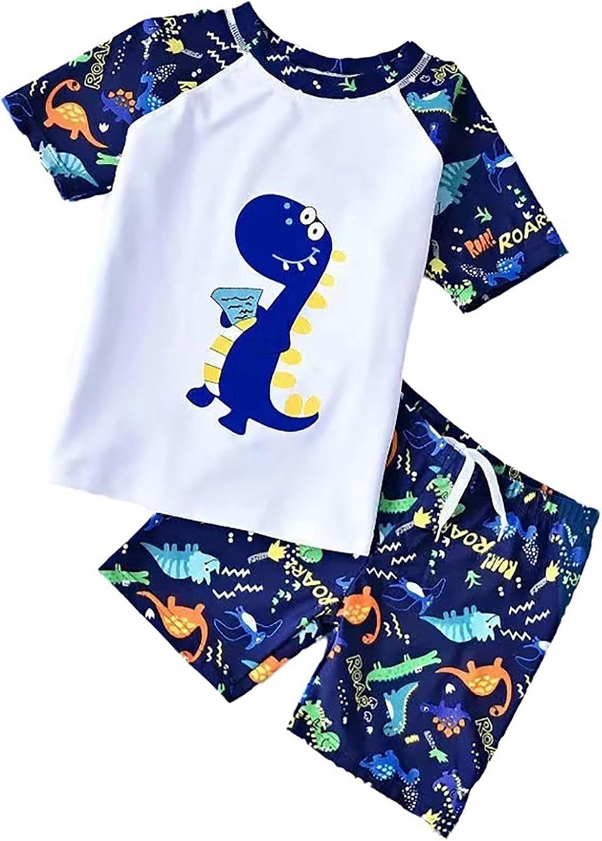 Zwemmen Kostuum Kinderen Tweedelig Badpak Chidren Rash Guard T-shirt Zwemshorts Set Dinosaurus Badmode