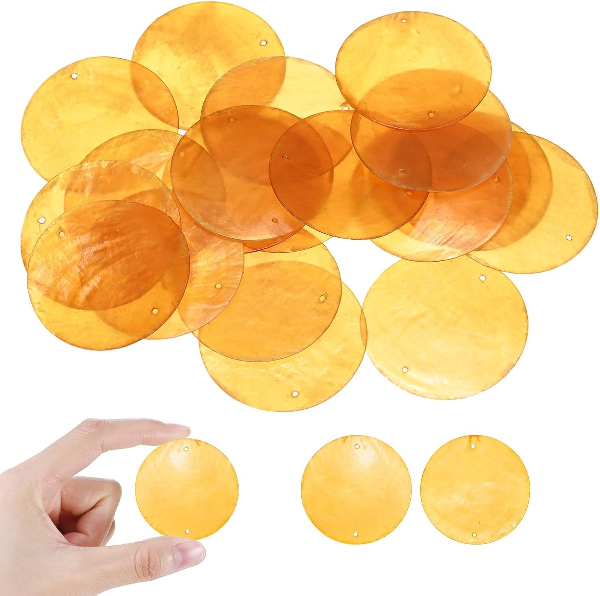 150-Pack Capiz zeeschelpen 2 inch (50 mm) 2 gaten, oranje