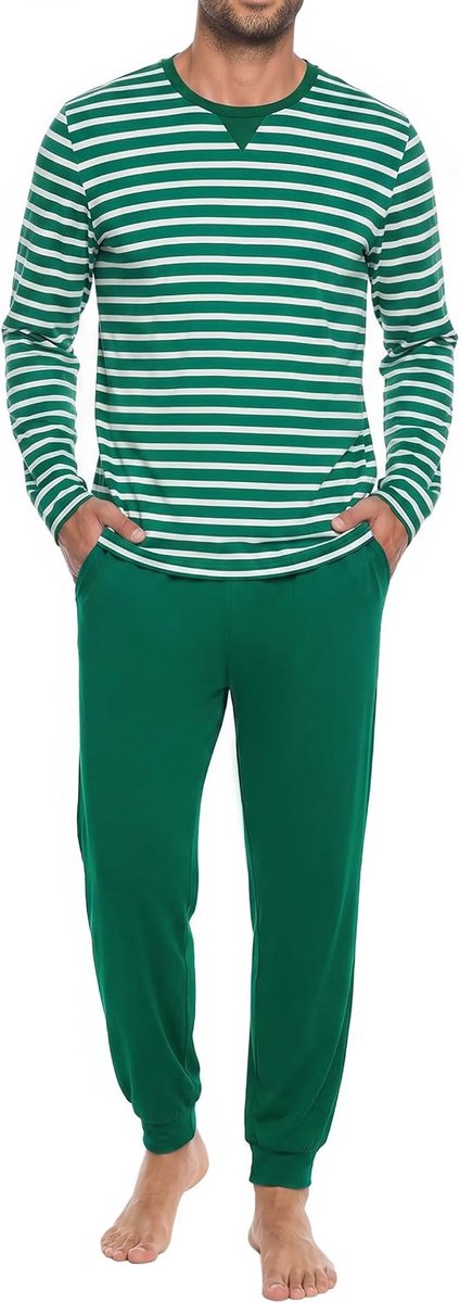 Pyjamaset voor heren, ronde hals, lange mouwen, grote