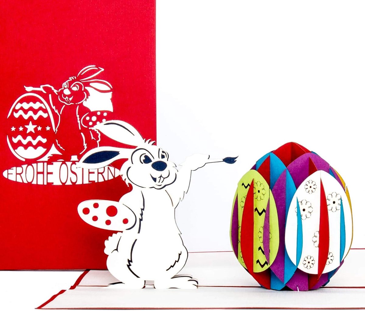 3D pop-up kaart paashaas met paasei, paaskaart met envelop, 3D-kaart voor Pasen, als wenskaart, cadeau en waardebon