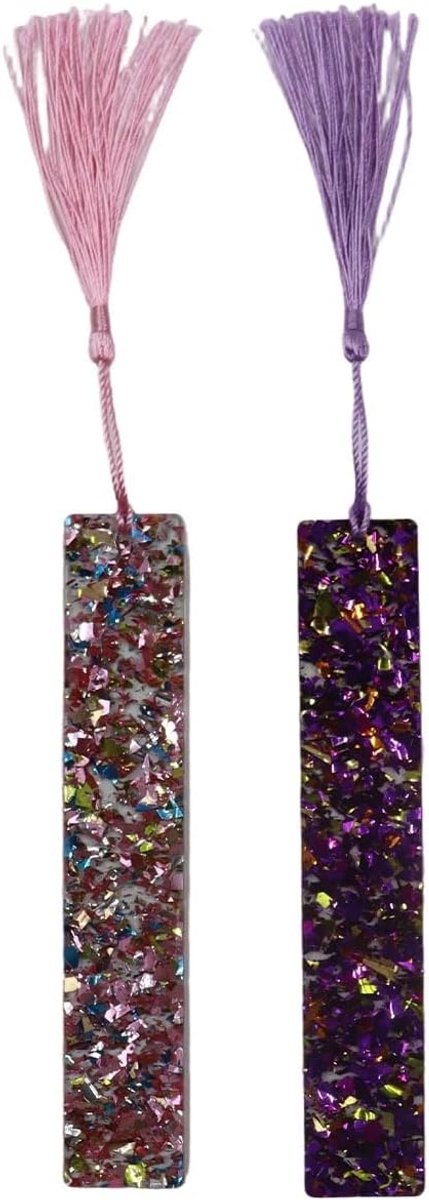 Set van 2 transparante glitterbladwijzers, kleurrijke zijden kwasten, kunstboek-markeringen voor meisjes en vrouwen, perfect leescadeau