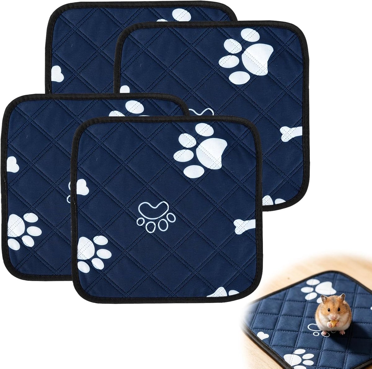 Set van 4 wasbare absorberende plasmat voor cavia's, kooivoering, cavia's, absorberend, lekvrij en antislip, herbruikbaar, schone mat voor dieren (blauw)