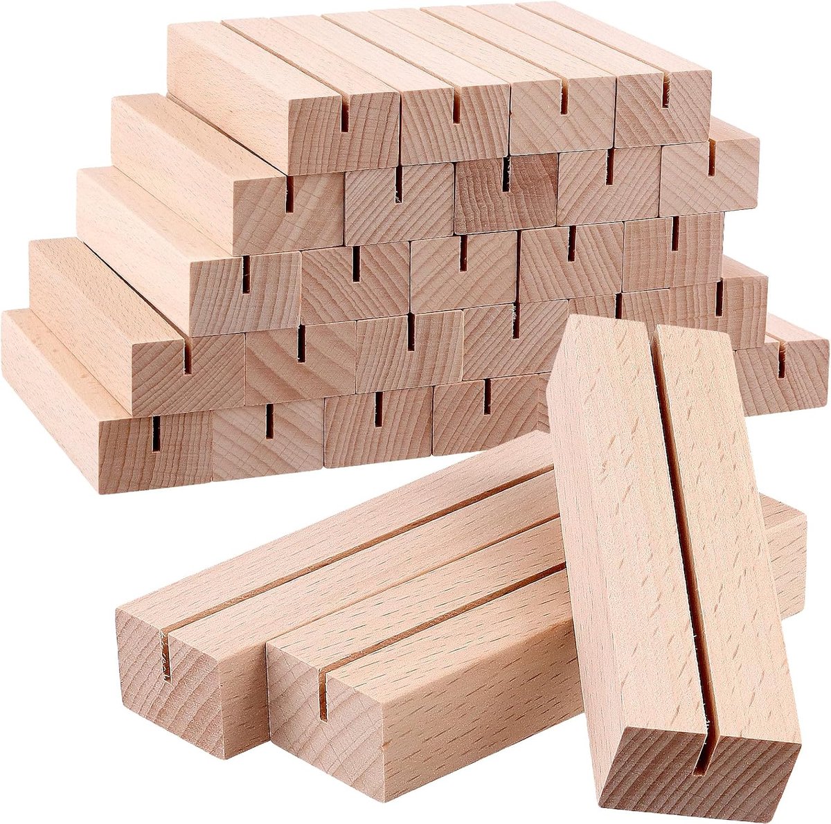 30 stuks houten kaartenstandaard, 10 x 3 x 2 cm tafelkaarthouder, houten ansichtkaarthouder, naambordje, fotohouder voor bruiloften en feesten