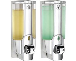Bekasa 350ML Beker Wandgemonteerde Handmatige Zeep/Shampoo/Lotion Douchedispenser voor Thuis, Badkamer, Keuken, Hotels, Restaurants (2 Stuks Zilver)