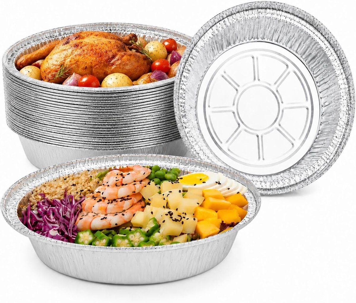 Schalen van aluminium, 30 stuks, aluminium schaal met deksel, 800 ml, aluminium, voor oven, gasbarbecue, luchtfriteuse, ideaal voor koken in de oven en barbecue (22,9 cm)