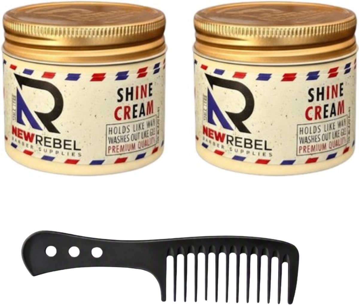 NEW REBEL Shine Cream Hair Wax – 2 Stuks + 1 Stylingkam – 250 ml – Haarwax Mannen