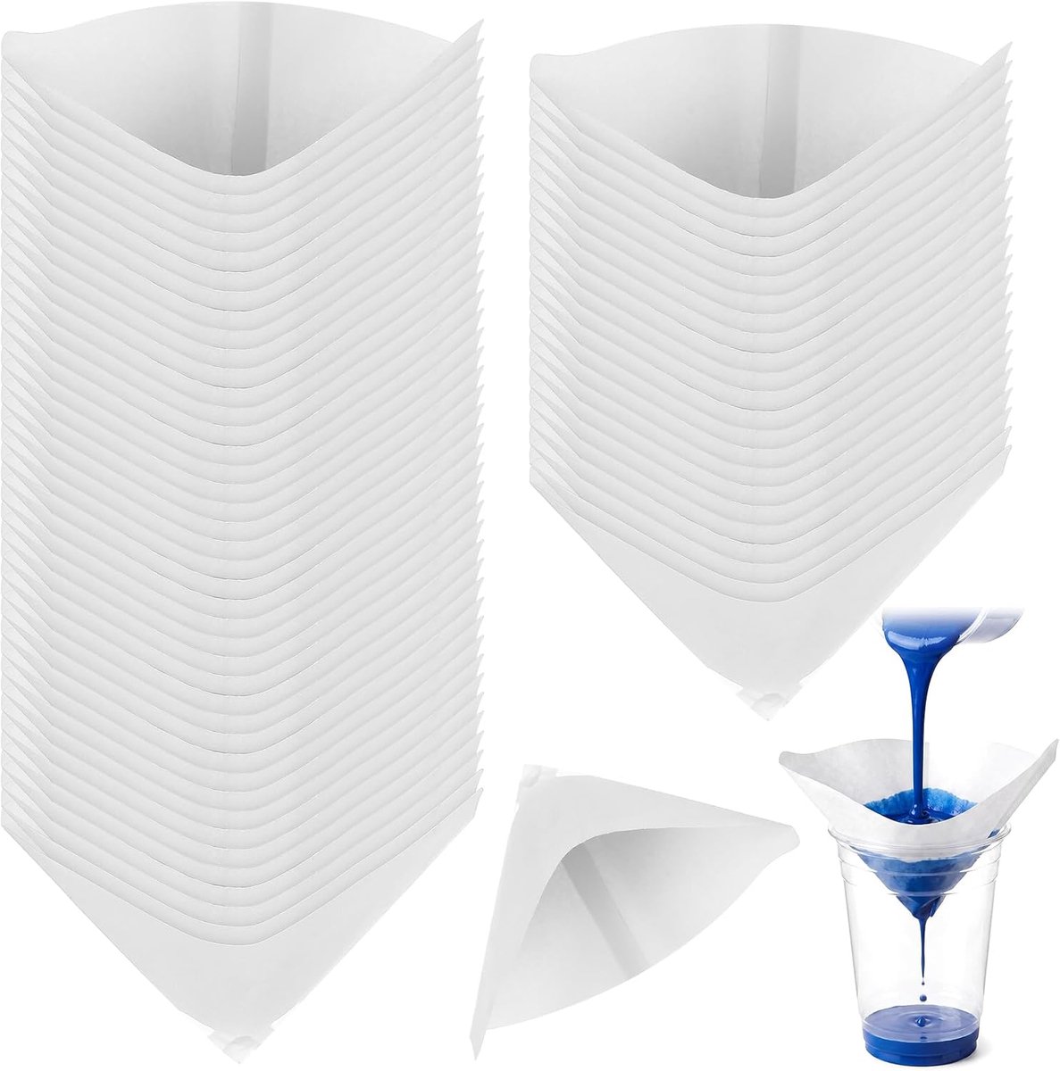 100 stuks spuitpistoolaccessoires, verfschermen lakfilters harsfilters, verfschermen voor spuitpistool trechterfilters, conische papierfilters voor autolak spuitverf watertransferprint lakaccessoires