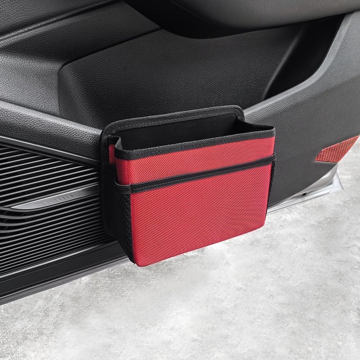 Auto-vuilnisemmer, opbergbak voor de voorstoel, draagbaar auto-interieur, hangende vuilnisemmer, universeel voor SUV, vrachtwagen, camper (rood)