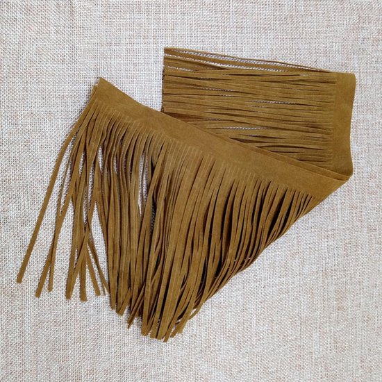 Lederen kwast franjesband, met gesneden kwastjes franjesband, gesneden franje franjesbies voor DIY jurk kleding naaien knutselen versiering accessoires, donkerbruin 100x10cm — afbeelding 5