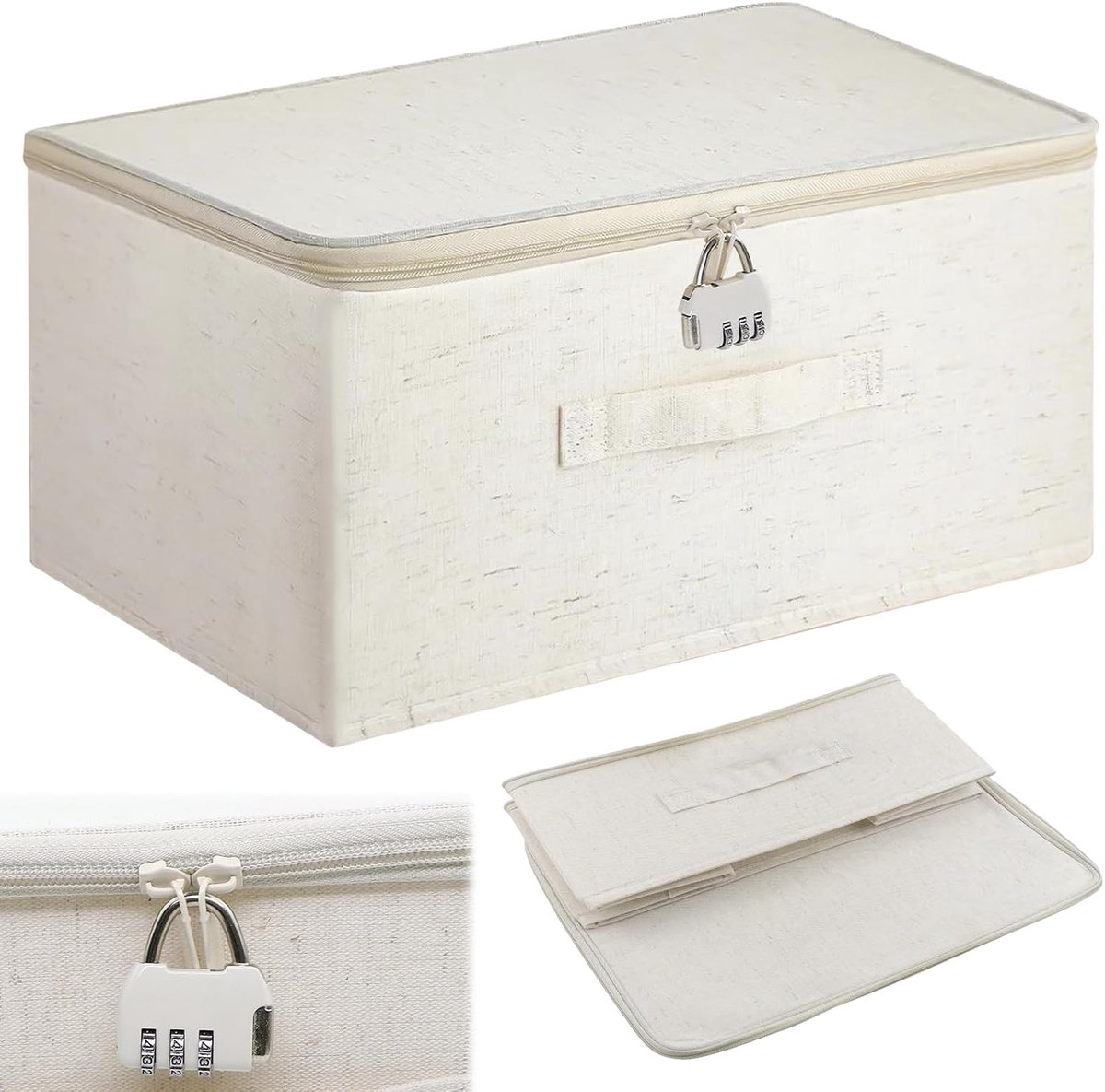 Doos met cijferslot, opbergdoos met handvat en slot, afsluitbare doos voor het opbergen van kleding, speelgoed en medicijnen, 38 x 25,5 x 16 cm