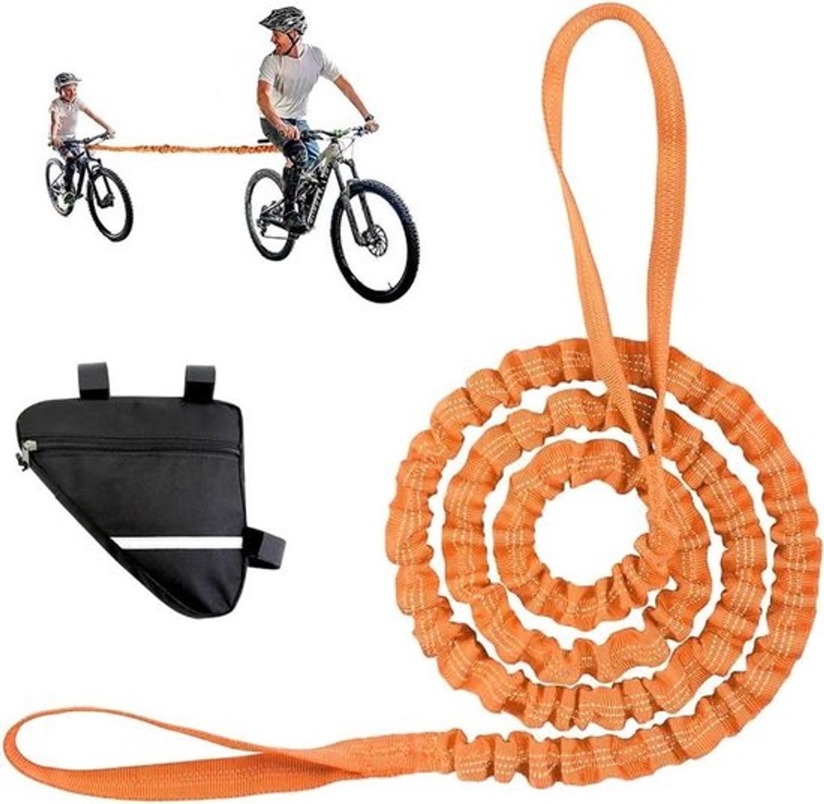 Sleepkabel voor kinderfietsen - Elastische band van 45 m met driehoekige tas voor ouders - Voor mountainbikes en fietsen - Belastbaarheid tot 200 kg
