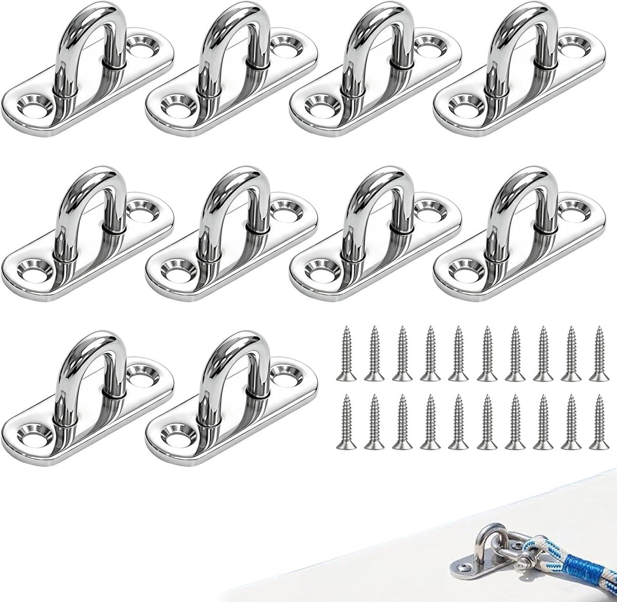 10x RVS 304 Plafondhaak U-Vorm, Sterk & Roestvrij, 4.5cm voor Hangmat