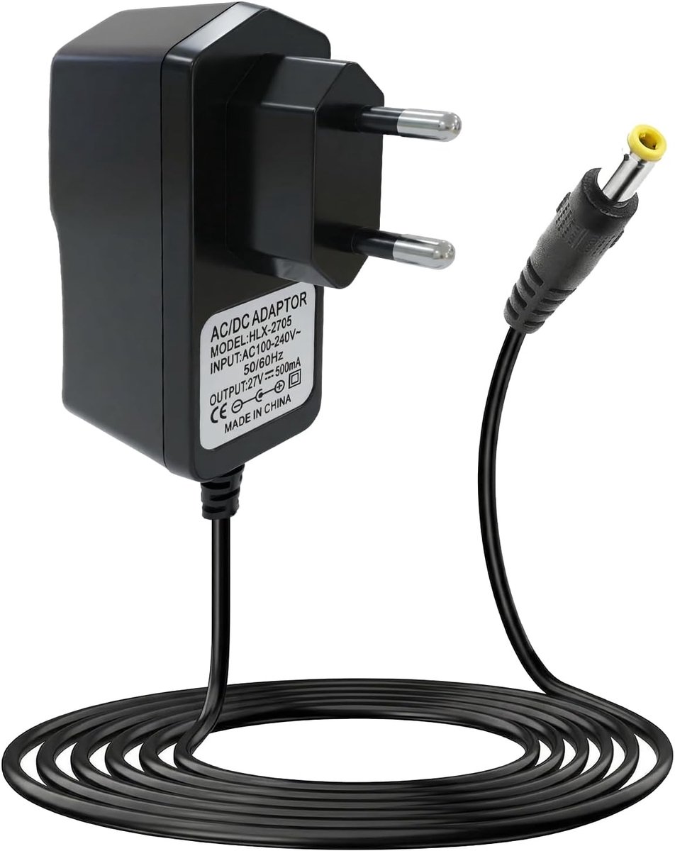 27 V 0,5 A voor Rowenta X-Pert ‎6.60, Eureka NEW430, Bosch Flexxo, Gtech AirRAM MK2 K9 AR01 AR02 ATF301 ATF303 AR01 AR02 AFT001 ATF27 ATF29 ATF400 DM001 Kabel 2 m