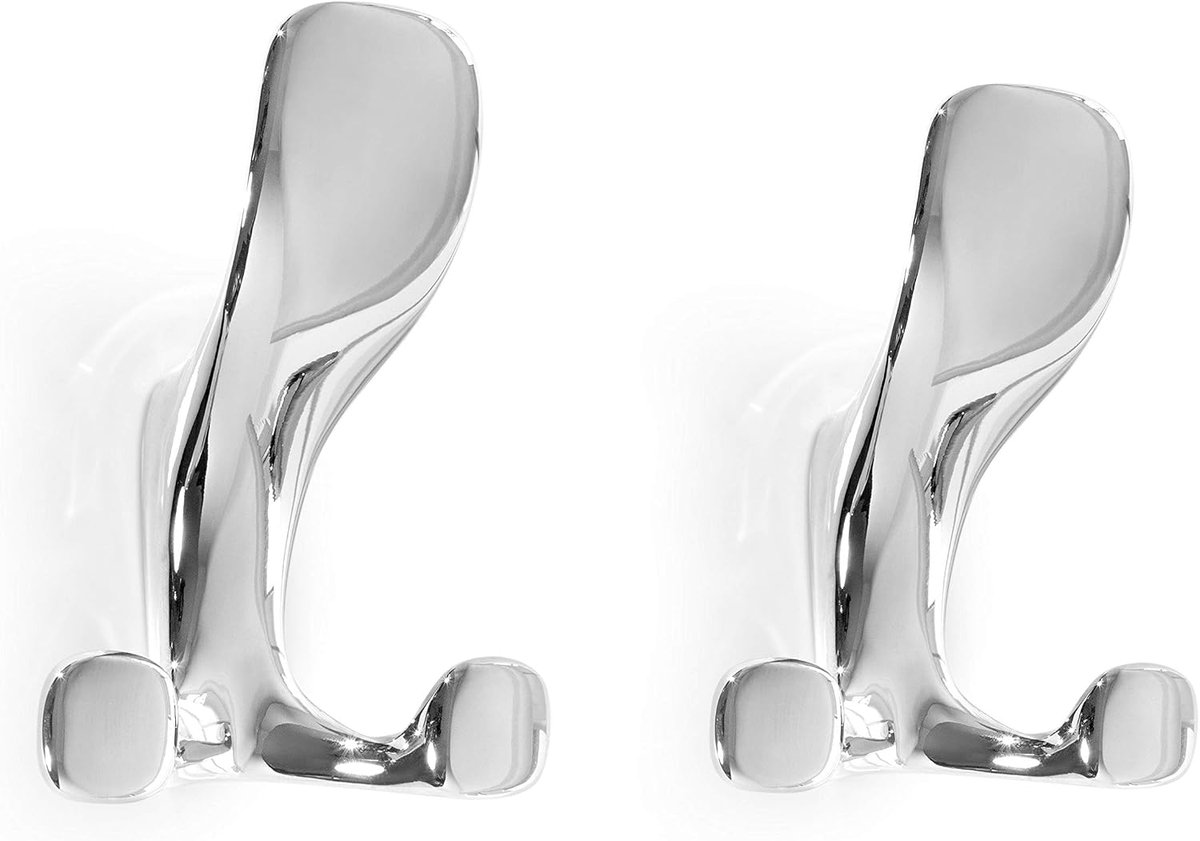 2 wandhaken chroom zilver grijs glanzend metaal handdoekhouder garderobehouder kledinghaken