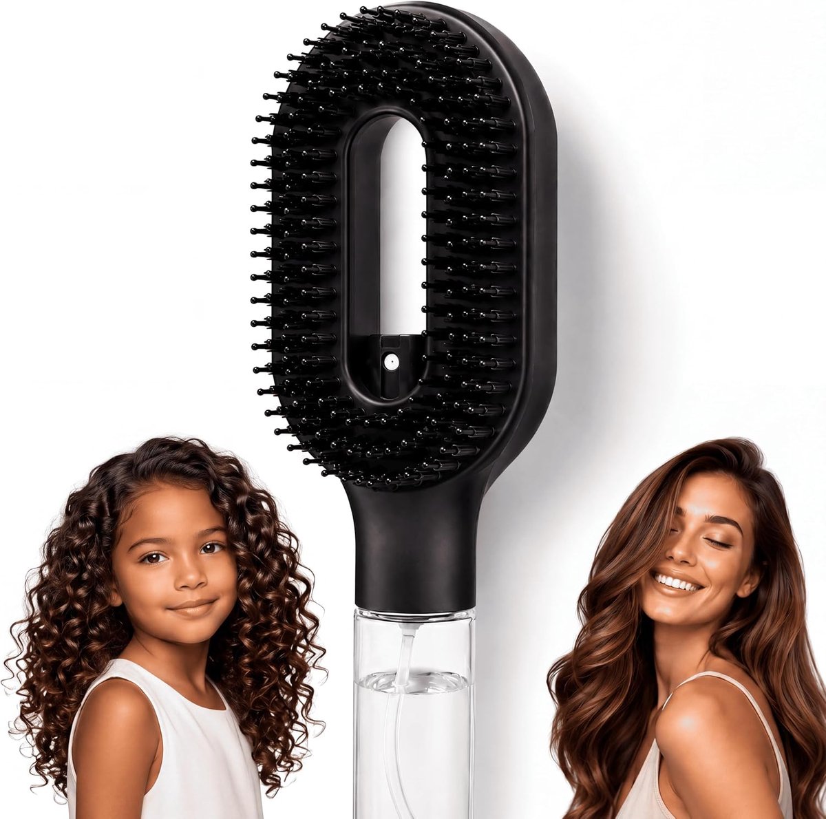 Ontwarrende haarborstel met waterreservoir, 2-in-1, anti-kroes, zwart