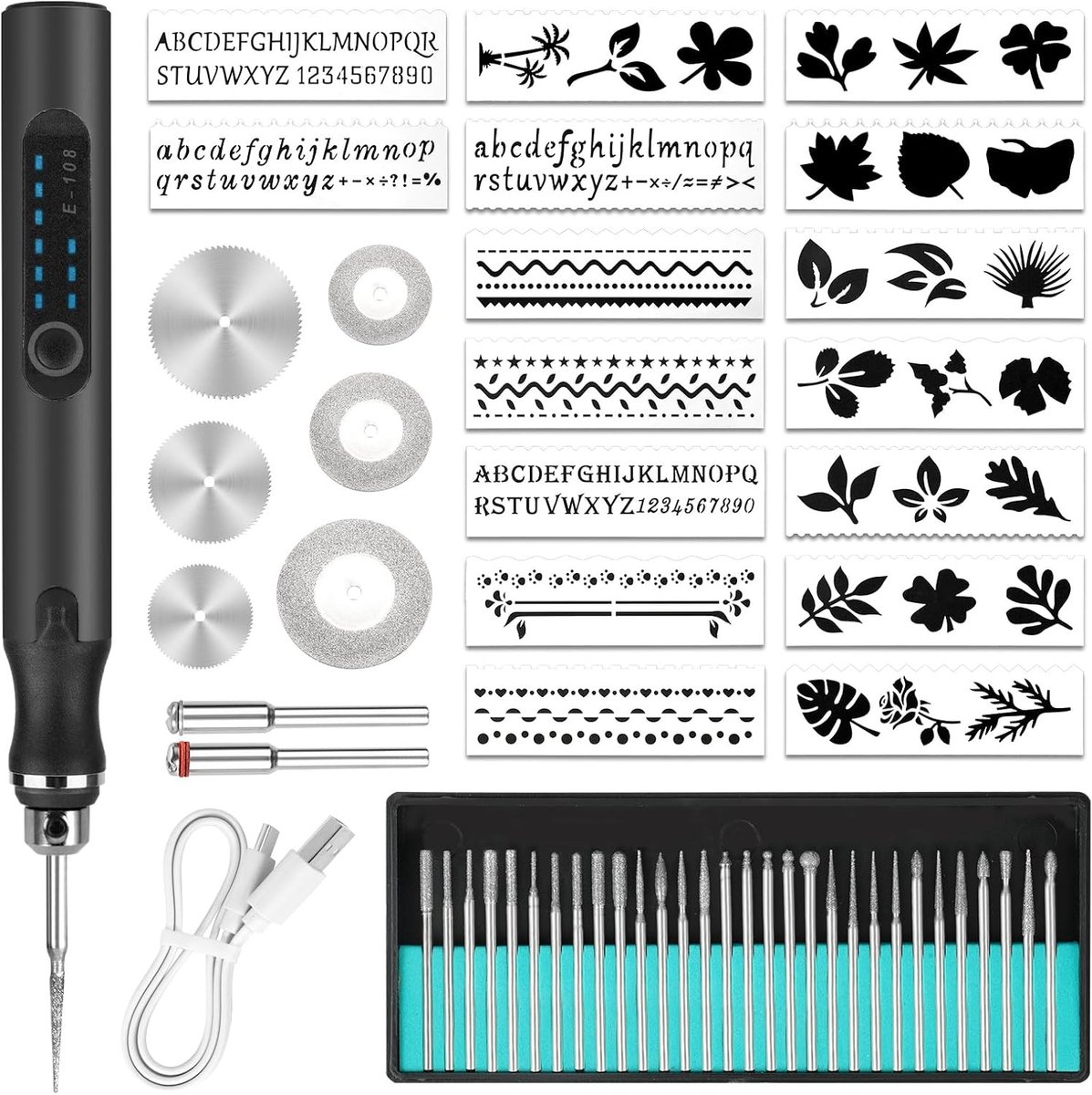 Draadloze Oplaadbare Graveertool Set met 30 Rotatieboren voor Hout, Glas en Metaal, Mini DIY Graveerpunt voor Precisie en Creativiteit