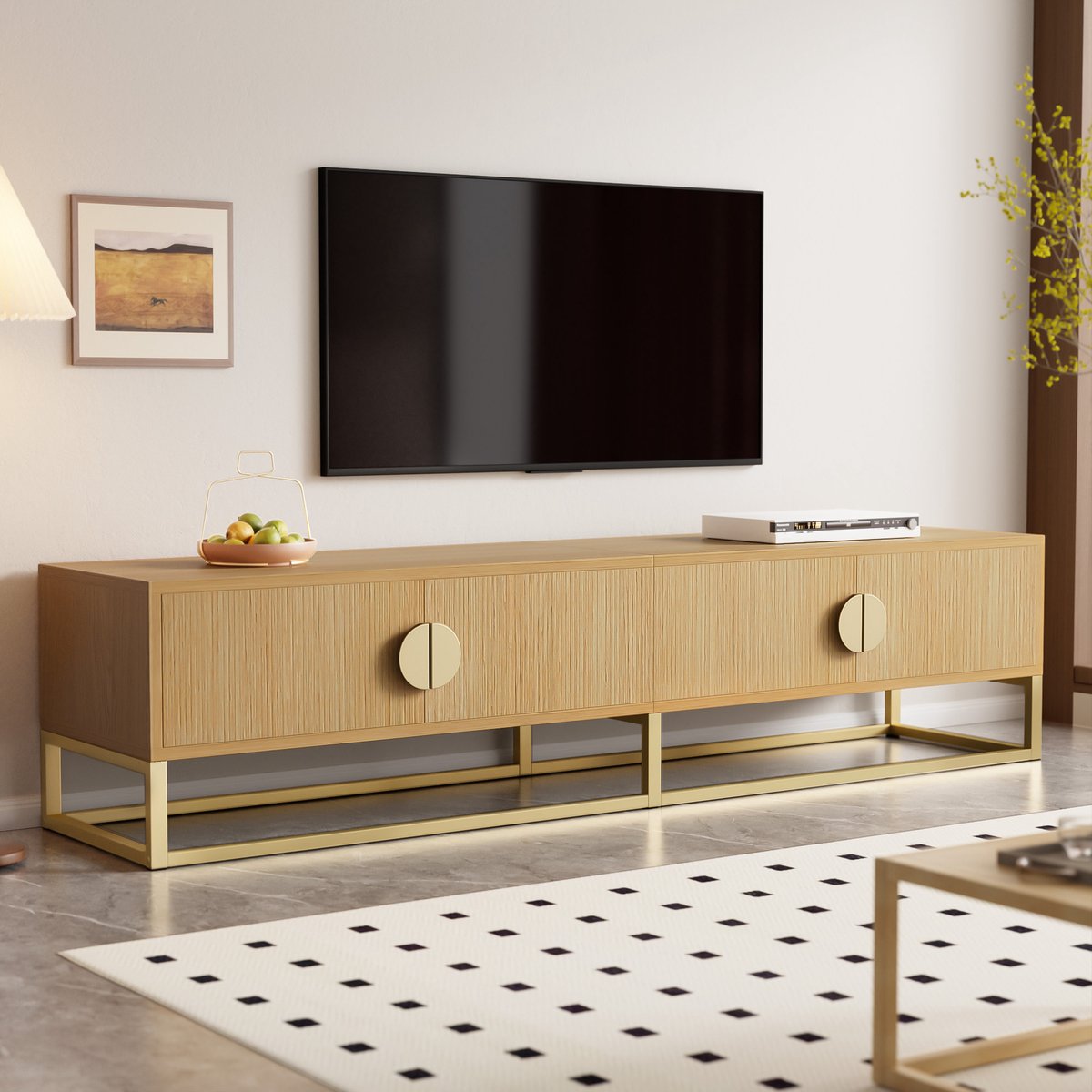MUVANO Tv Meubel 180 cm - Houten Tv Kast - Modern Tv Dressoir - Kast Met 4 Deuren - 180x40x40 cm - Opbergen Van Elektronica - Woonkamer Houtkleur