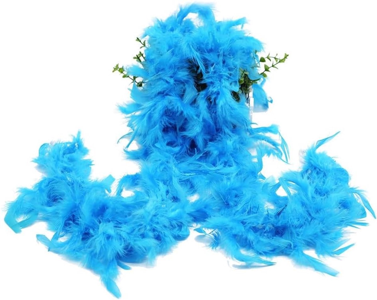 Elegante Zee Blauwe Pluizige Boa en Stola voor Charleston 1920s Themafeest - Set van 2, Perfect voor Carnavalskostuums en Feestdecoratie