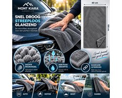 Mont Kiara Microvezel Droogdoek Auto XXL 60x100 cm – Microfiber Droogdoek – Streeploos & Krasvrij – Sterk Absorberend – Voor Auto, Motor, Boot & Ramen – Grijs