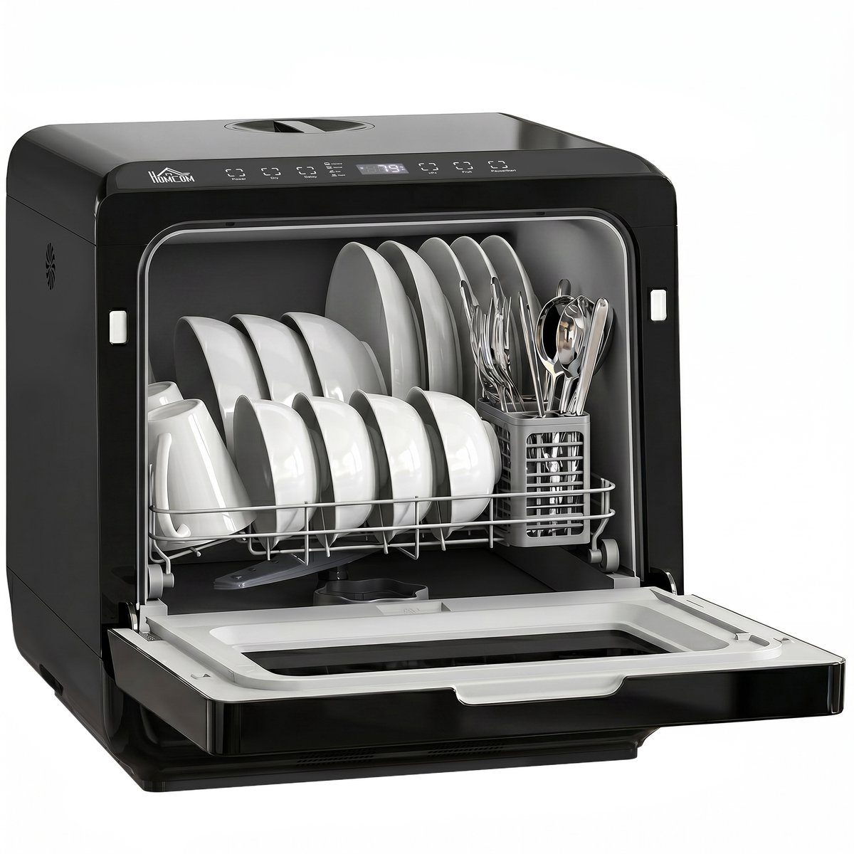 Mini Vaatwasser Zwart - Tafelmodel Vaatwasser 6 Liter - 5 Programma's - Voor Keuken & Camper - 45x44x45,8 cm