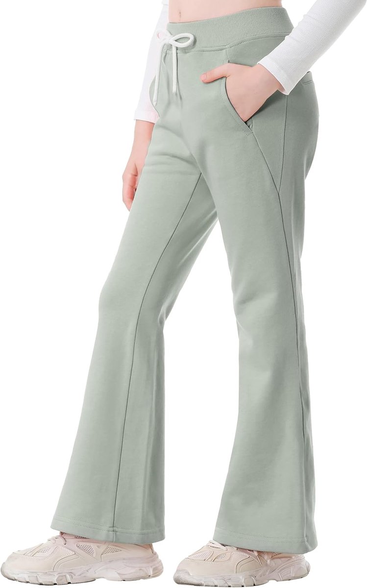 Meisjes Jersey Pull Up Broek, Bootcut Elastische Taille Schooluniform Effen Uitlopende Joggers Broek