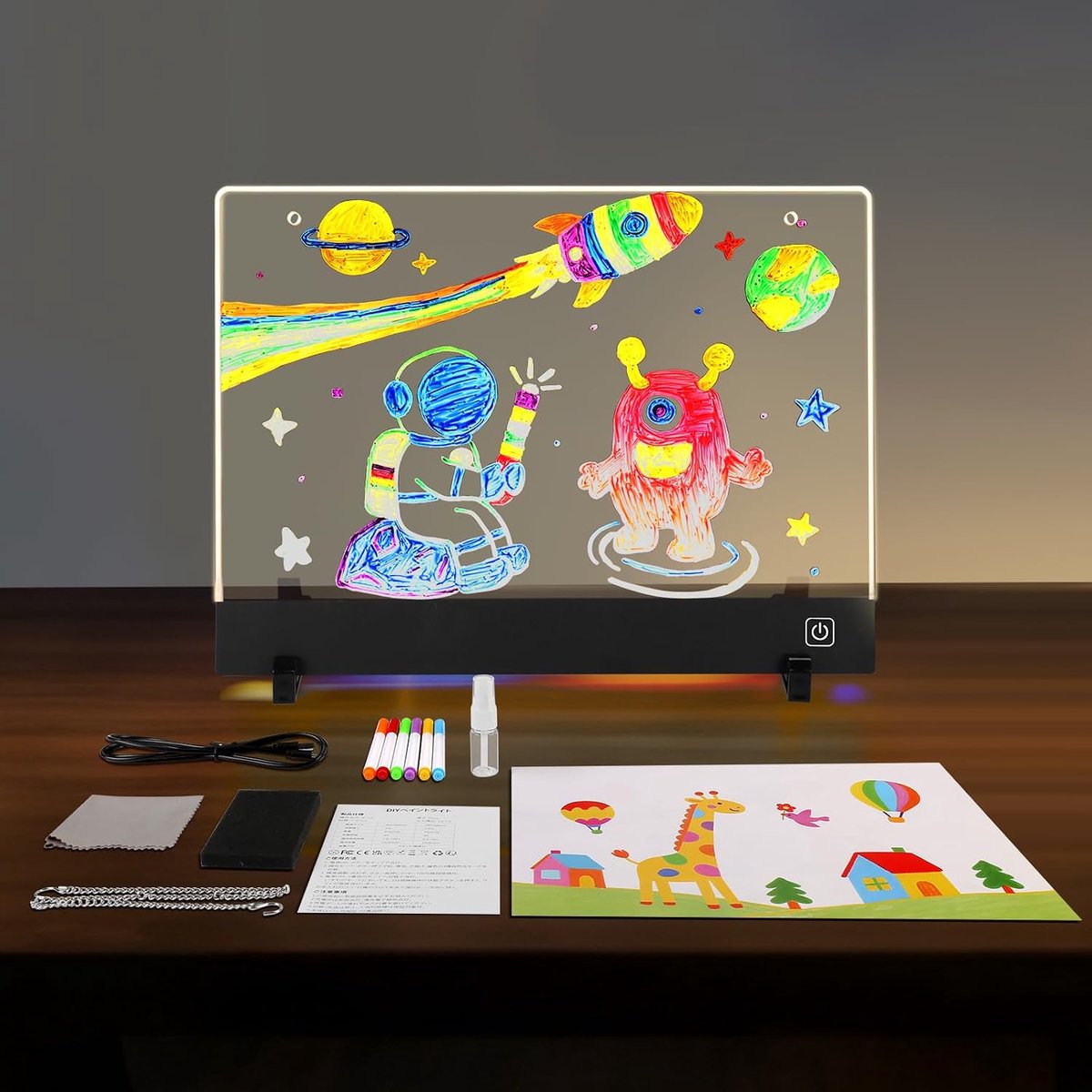 KZQ LED Tekentablet voor Kinderen - Lichtbak - Montessori - Lichtgevend & Herbruikbaar - Met 7 Neon Stiften - Knutselspullen - Creatief Educatief Speelgoed - Cadeau voor Jongens & Meisjes - Vanaf 3 Jaar