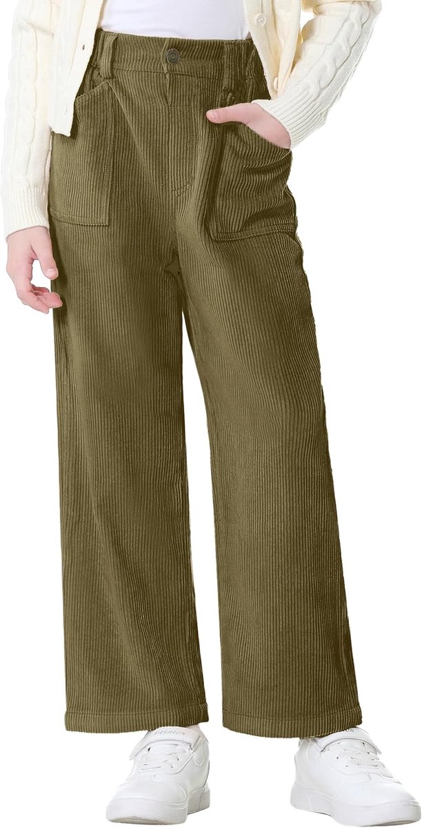 Corduory Broek voor meisjes, elastische taille, rechte pijpen, bijgesneden lange broek voor kinderen
