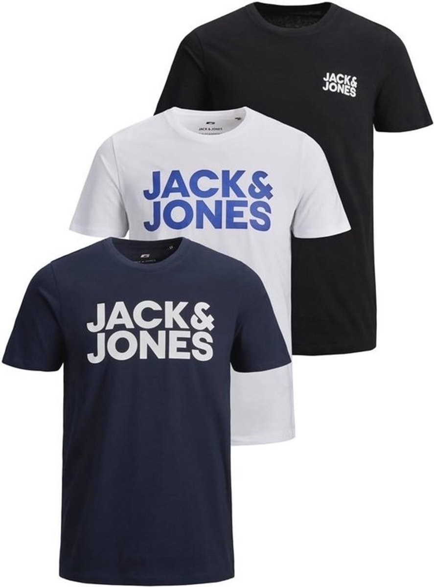 Essentiële heren T-shirts set van 3 - Zwart, Marineblauw en Wit - XXL