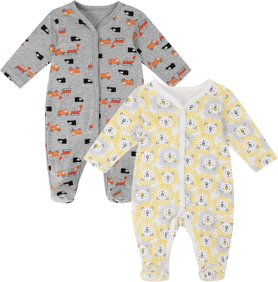 MATT KEELY Rompertje voor pasgeborenen, rompertje van katoen, pyjama met lange mouwen met opening aan de voorkant, knopen, cadeau-idee voor de geboorte