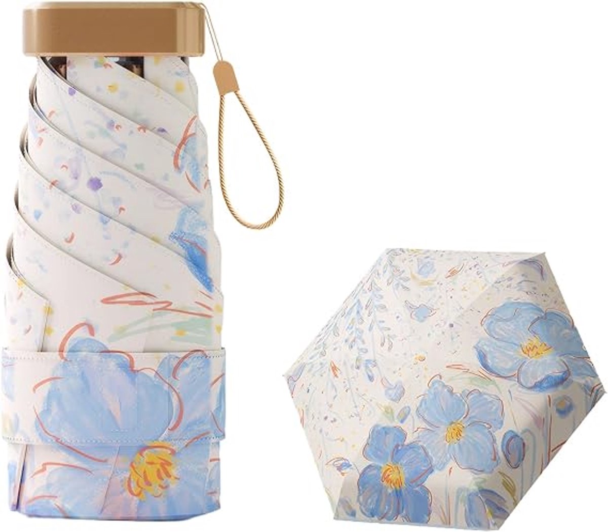 Paraplu - Dameszonne- en regenparaplu met UPF 50+ — Lichtgewicht, compact en opvouwbaar — Met print — Blauw
