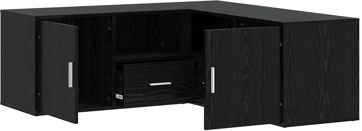vidaXL Hoekkast - met - lade - Zwart - eiken - 200 - x - 40 - x - 45 - cm - Bewerkt - hout Zwart eiken