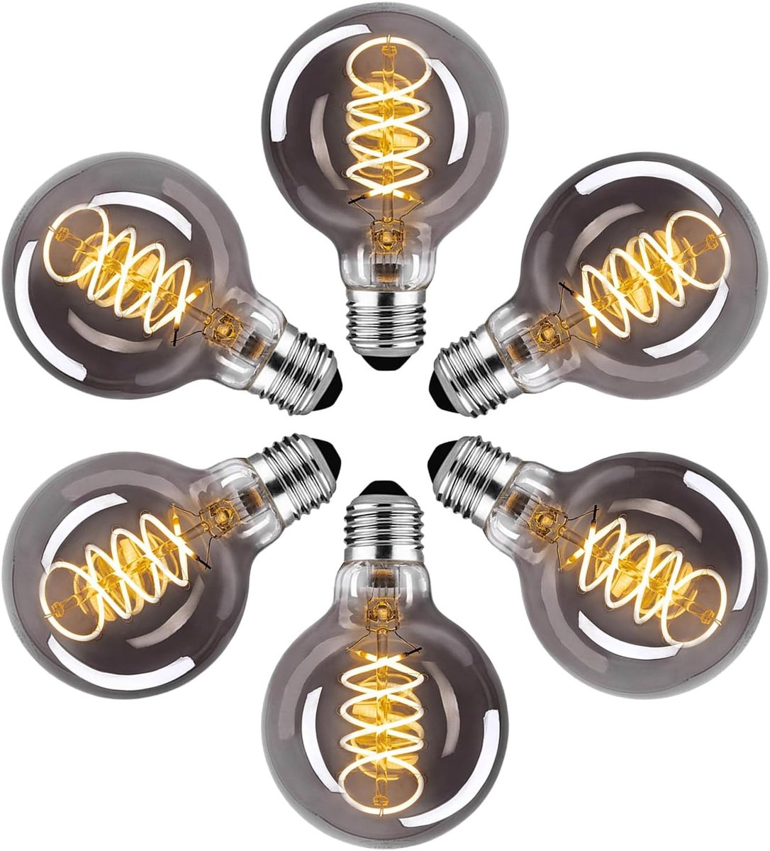 Led Lamp Dimbaar Gloeilamp E27 Vintage Warm Wit G80 4W Edison Led Gloeilamp Ideaal Voor Decoratieve Nostalgie En Retro Verlichting, Grijs-6 stuk